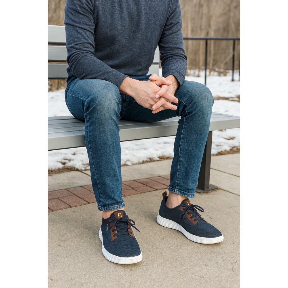 Cole Haan Grand Crosscourt Sneakers Men's 12M Navy‎ Knit Brown Leather Casual
